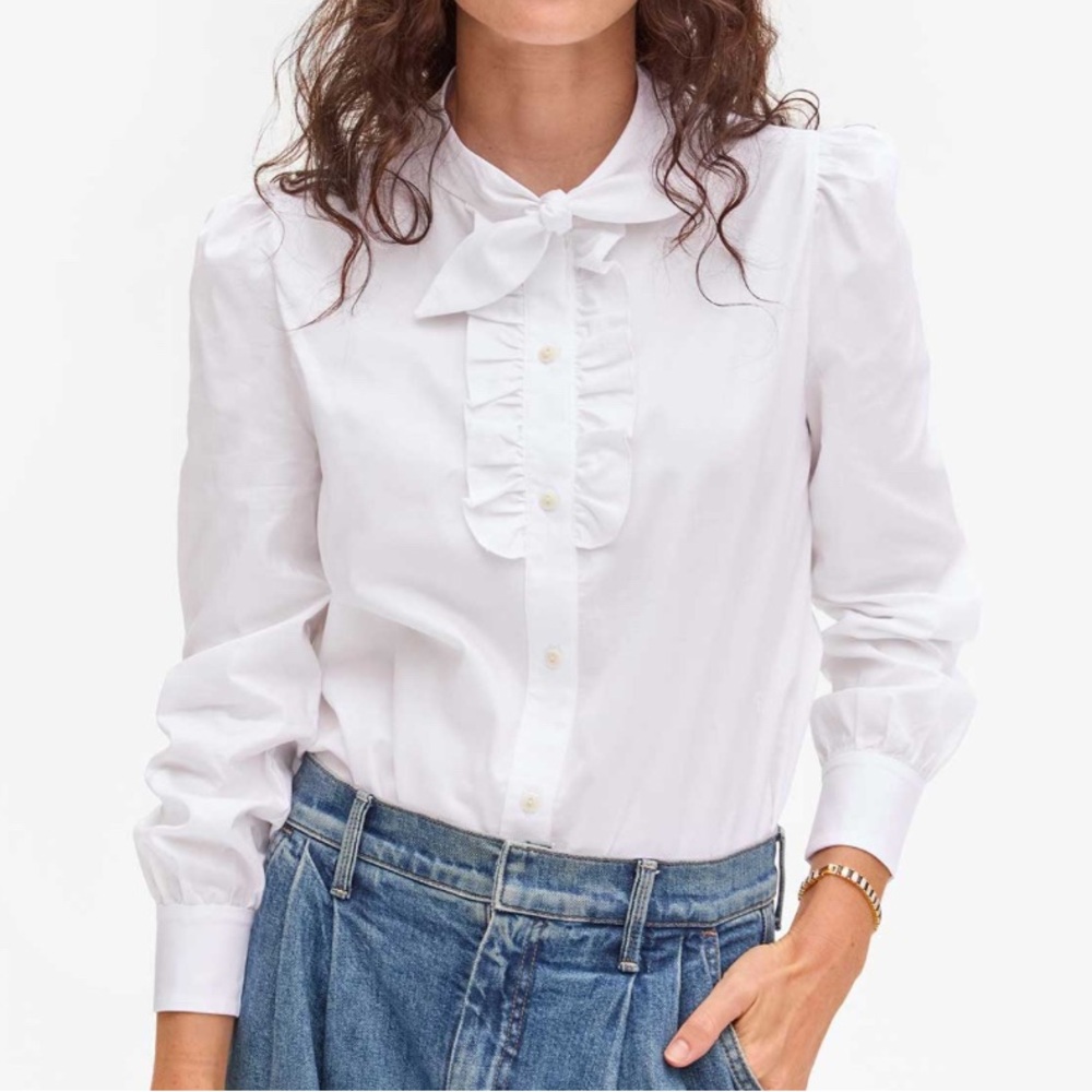 Clare V Pia Blouse White Cotton Oxford - Size M NWT